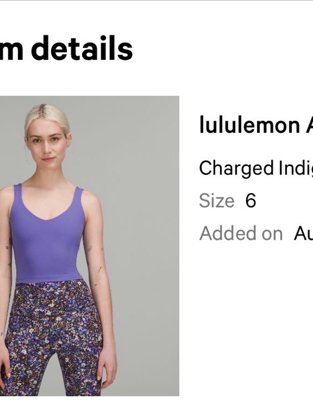 lululemon athletica Purple Crop Tank Top